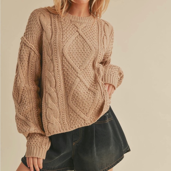Tan cable knit sweater top - Picture 1 of 4